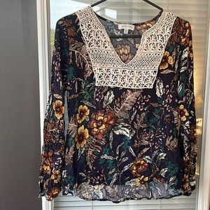 Grace and Lace Navy Floral Blouse